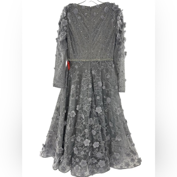 NWT Mac Duggal 67387 Floral Embellished Lace A-line Cocktail Sterling DRESS 8 - Picture 10 of 12